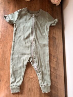 Mini Mioche, Olive Green Organic Short Sleeve Romper, 0-3 months